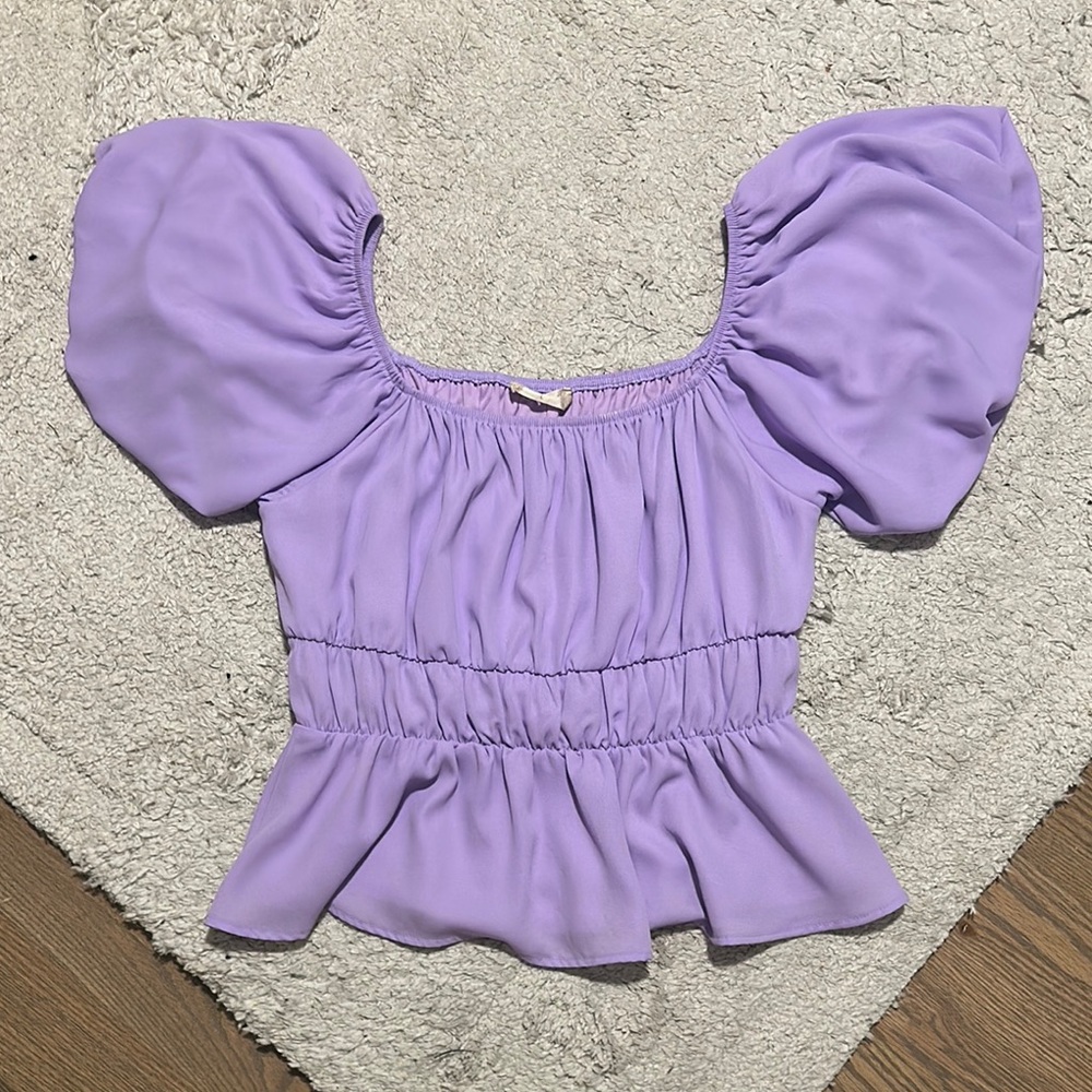 Altar'd State Purple Smocked Puff Sleeve Blouse